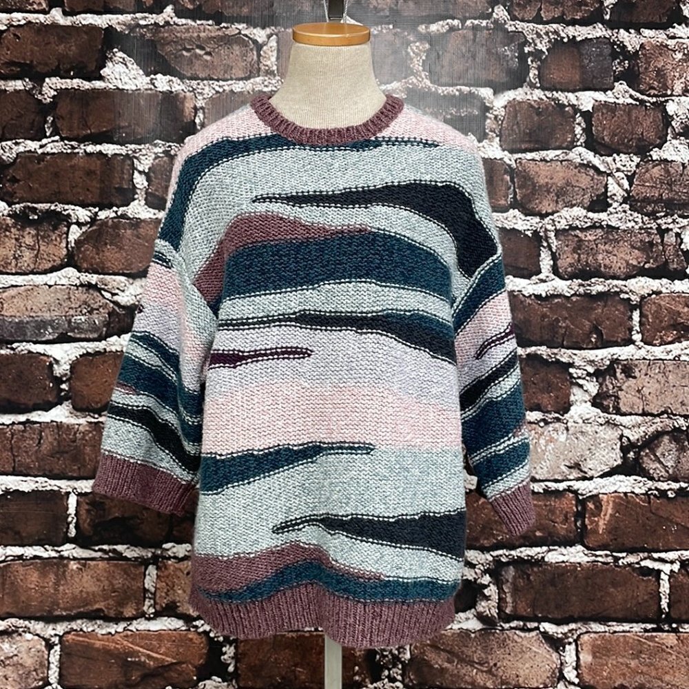 J. Jill Pure Jill Sweater Crew Neck Chunky Knit Pink Teal Size Medium M - Picture 4 of 13
